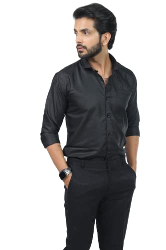 Image of HARPITA Men's Solid Regular Fit Cotton Casual Shirt with Spread Collar & Full Sleeves
