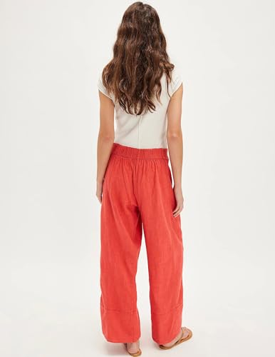 SAFRISIOR Women Linen Pants Wide Leg Casual Palazzo Pants Cotton Linen Lounge Beach Summer Pants with Pockets4