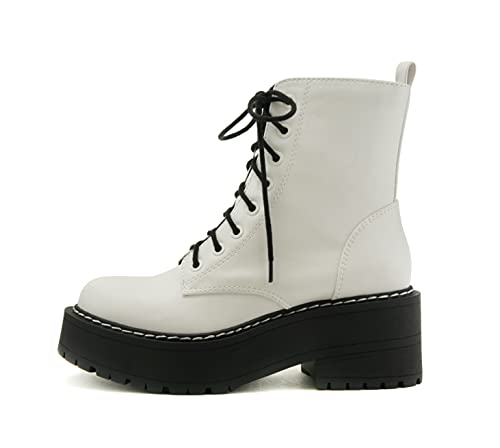 Image of Soda FLING Women Chunky Lug Sole Lace up Fashion Combat Ankle Boot w /Side Zipper