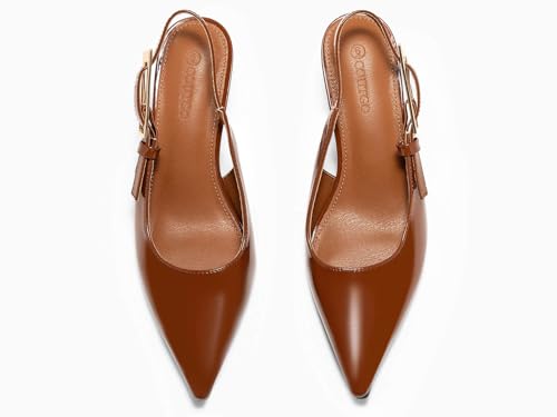 Image of Coutgo Womens Slingback Kitten Heels Closed Pointed Toe Pumps Buckle Strap Wedding Party Dress Shoes