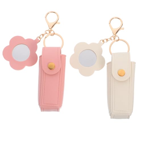 POPETPOP 2個リップグロスバッグ 軽量コンパクト化粧ポーチ ミニリップスティックオーガナイザー 鏡付きキーチェーン 携帯用旅行収納ケース