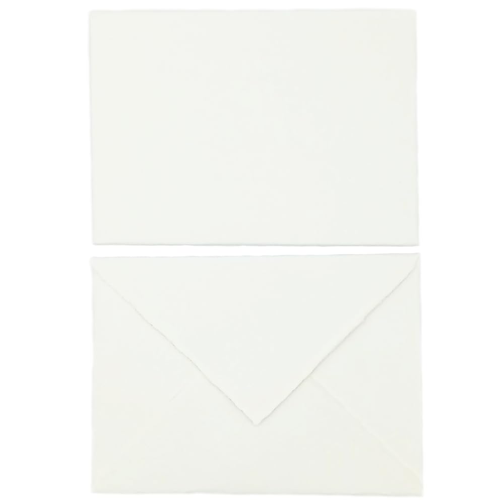 Buste in Carta Artigianale con Bordi irregolari, 13,5x18,5 cm, Confezione da 10, Made in Italy (Bianco)
