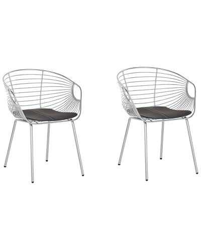 Lot de 2 Chaises Design en Métal Argenté avec Assises en cuir PU Noir Style Tendance pour Salle...