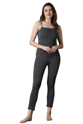 Image of Wearslim Women's Cotton Quilted Winter Lightweight Thermal Underwear, Long Johns Bottom and Spaghetti Set with Fleece Lined Soft Warmer