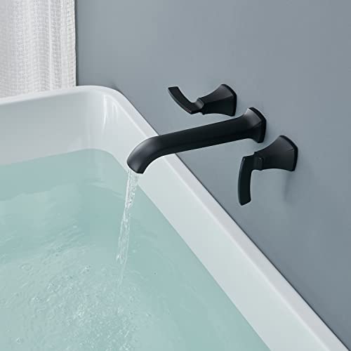 Qinkell Rubinetto Per Vasca Da Bagno Con Montaggio A Parete Per Vasca Da Bagno Nero Ad Alto Flusso Lungo Becco Raggiungere Rubinetti Per Vasca Da Bagno Romana Con 2 Maniglie - 4