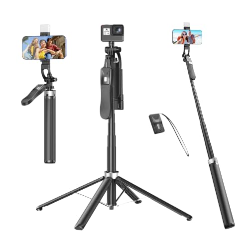 71" Selfie Stick Tripod with Reinforced 4-Leg Tripod Stand for Ph...