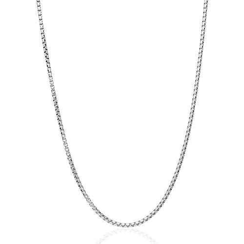 Next Level Jewelry Made In Italy, 925 Sterling Silver Round Box Link Rhodium Heavy-Duty Necklace Chains 1MM-5MM, Anti-Tarnish for Everyday, Outlasting Shine, Sturdy Links, 1.5mm,16