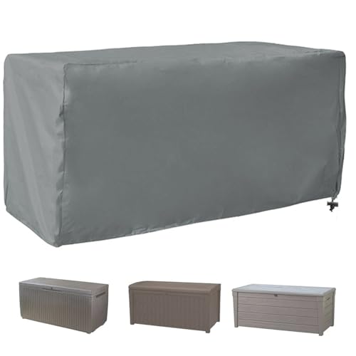 210D oxford Cubierta para Baúl Almacenaje Exterior,Impermeable Fundas para Arcón para Jardín Terraza con Cordón,Funda Protectora para Caja de Almacenamiento para Balcó(Size:130*60*71cm,Color:Gris)