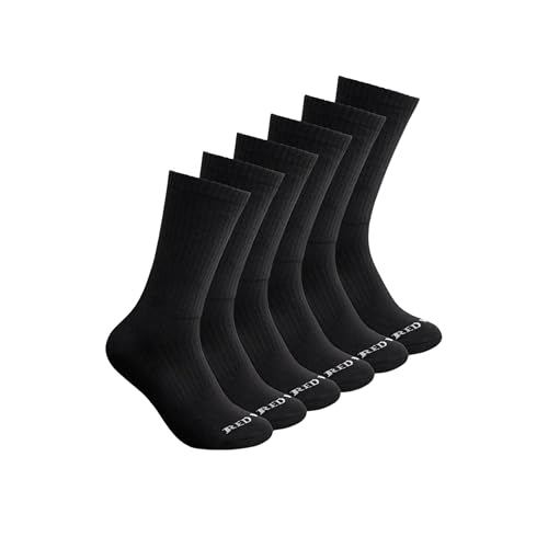 Red Wing Shoes Everyday Work Medium Weight Crew Socks, Stretchable Cotton/Nylon/Polyester Blend, Black, 6-9 (6 pair)
