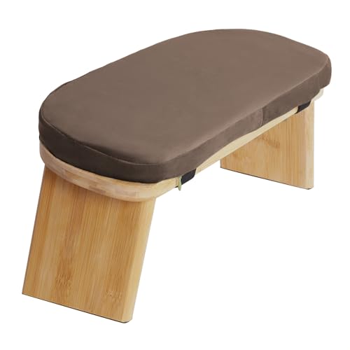 LENDISIY meditationsbänk, vikbar, meditationsbänk av bambu, bönpall med kudde, meditationspall, yogapall för djup meditation och mindfulness (trä...