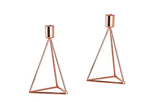 ECHTWERK Kerzenhalter Set 2-teilig. - Kupfer-Edition - Moderner geometrischer Stabkerzenhalter aus galvanisiertem Eisen - Perfekte Tischdeko für Wohnzimmer, Esstisch & Hochzeiten - 9,5 x 9,5 x 16,5 cm