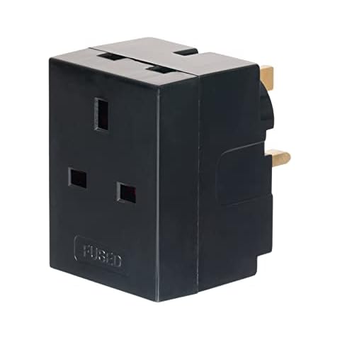 Invero Indoor 3 Way Multi-Purpose Block Socket Splitter Mains Wall Adaptor UK Plug - Fitted with 13A Fuse Black Cover