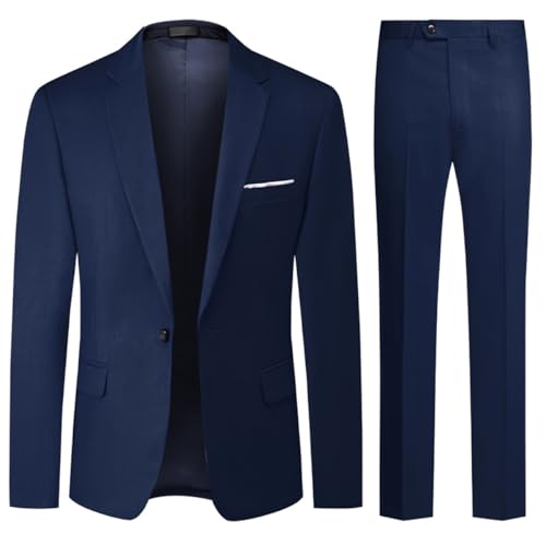 Allthemen Anzug Herren 2 Teilig Slim Fit Hochzeitanzug EIN Knopf Smoking Anzüge Sakko Hose Blau1 L