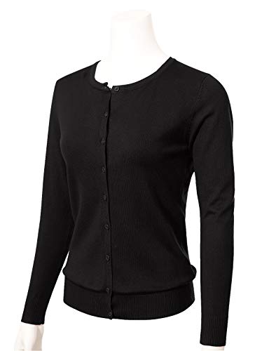 Allsense Women's Long Sleeve Button Down Lightweight Crewneck Knit Cardigan Sweater S Black #TOP1