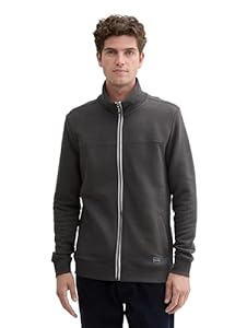 TOM TAILOR Herren Sweatjacke mit Stehkragen, 11086 - Dark Grey Melange, XXXL