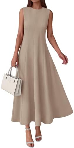 PRETTYGARDEN Sleeveless Crewneck Spring Maxi Dresses for Women 2026 Elegant Classy Semi Formal A Line Modest Party Dress