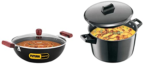 Image of Hawkins Futura 5 Litre Deep Kadhai with Glass Lid, Induction Kadai, Deep Fry Pan & Cook N Serve Bowl 5 Litre, Hard Anodised Saucepan with Lid, Bartan, Utensil
