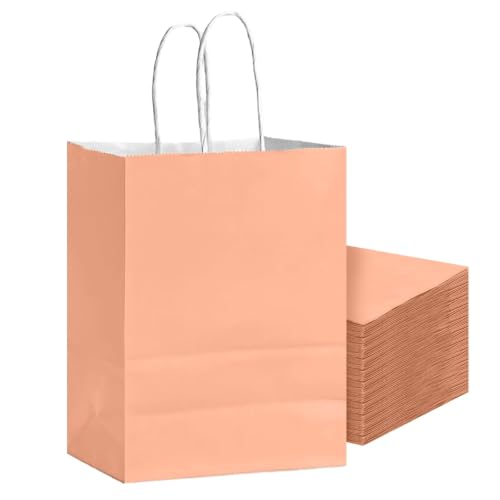 Bakepacker 24Pcs Paper Gift Bag with Handles Bulk Peach Pink Paper Bags Multiple Uses (8.3"x6"x3.15", Small Size)