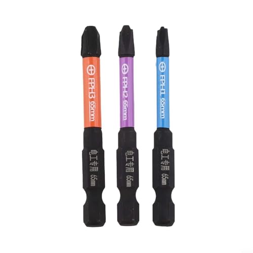 Jonikuper Destornillador magnético especial ranurado en cruz para electricista PH1 PH2 PH3 65 mm aleación acero fosfatado tratamiento negro paquete de 3