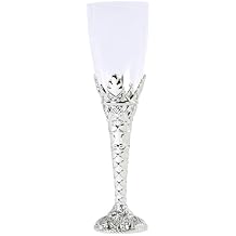 Premium 12 Pieces Plastic Champagne Flutes 8" 4.5oz Disposable Silver Medieval Design Stem Clear Champagne Glasses, Flute Set for Celebration