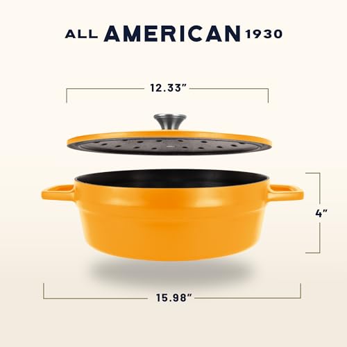 Image of All American 1930 - Dutch Oven - The Saucier Set, Mustard Yellow - 5.5qt Capacity - Perfect for Sauces, Soups & Simmering - Non Stick & PFAS Free - Made in the USA