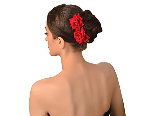 Image of Vogue Hair Accessories Light Weight Red and White Rose Flower Bun Maker Juda Pins Hair Accessories (4 Hair Pins) (Red & White)