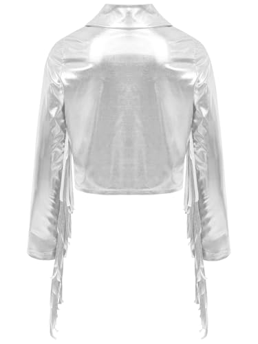 Kids Girls Sparkly Metallic Fringe Jacket Long Sleeve Tassel Jacket Shiny Turn Down Collar Zipper Streetwear4