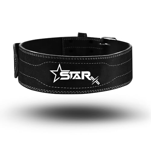 Image of StarX Panther Suede Leather Powerlifting Gym Belt for Men & Women, Heavy Workout Weight Lifting Belt for Deadlift, Squat & Back Support, Adjustable Waist Belt for Gym Training (S, Black)