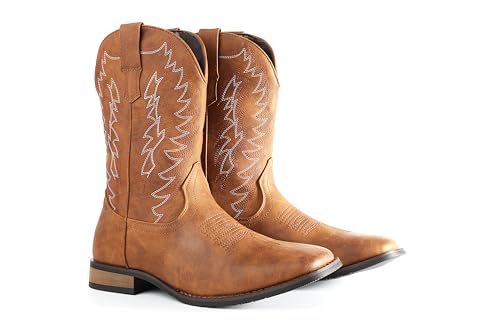 Image of IUV Cowboy Boots For Men Wide Foot Square Toe Western Boots with Classic Embroidered Durable Slip on Boots