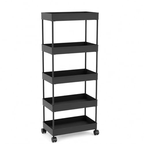 Image of wall love Plastic Storage Rack Trolley with Wheels for Kitchen, Bathroom & Bedroom - Multipurpose Organizer Shelf Rack for Fruits, Toiletries, Snacks and Household Storage (5 Layer)