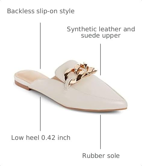 Image of Juliet Holy Womens Mules Flats Pointed Toe Backless Loafers Slip on Metal Chain Slides
