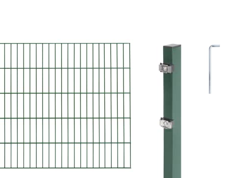 Alberts 653637 Doppelstabmattenzaun als 6 tlg. Zaun-Komplettset | verschiedene Längen und Höhen | grün | Höhe 200 cm | Länge 4 m
