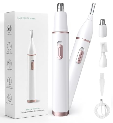 Vexloria Nose Hair Trimmer for Women, Painless Facial Trimmer and 2-in-1 Eyebrow & Nose Trimmer Ladies, IPX7 Waterproof, USB Rechargeable, Portable for Travel