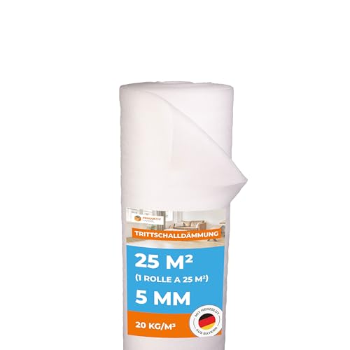Trittschalldämmung 5mm Profi Basic 25m² | 1 Rolle als Laminat- und Parkettunterlage zur Wärmedämmung | PE-Schaumfolie | Fußbodenheizung geeignet | verbessert die Wärmeisolierung