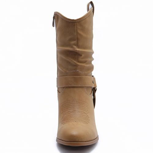 Image of GLOBALWIN Women's Mid Calf Cowgirl Boots Western Boots For Women