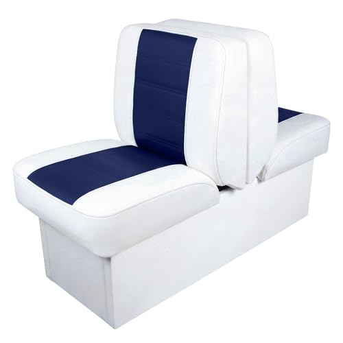 CrystalSylara 1 Set Back to Back Boat Seat Covers Replacement Boat Lounge Seat Covers Waterproof Polyvinyl Chloride for Protect Boats Seats Deluxe Back-to-Back Lounge Seats Cover (White Dark Blue)
