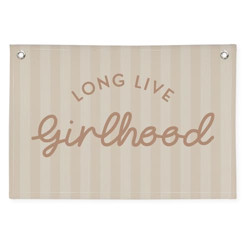 Image of Girls Room Decor Long Live Girlhood Linen Banner Hanging Flag Vintage Pink Banner for Nursery Playroom Wall Decor for Kids Bedroom Dorm Toddler Decorations Trendy Room Decor 30x20 In (Girlhood)