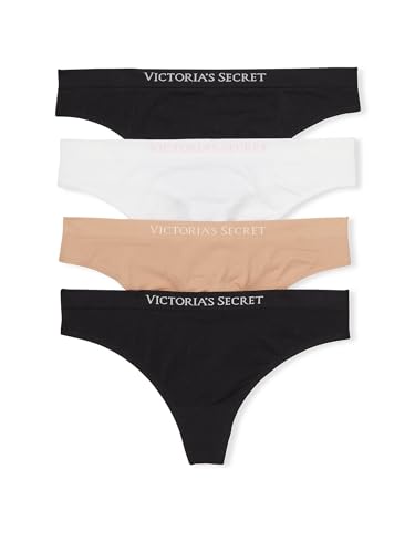 Victoria's Secret Tanga sin costuras para mujer, bragas para mujer, paquete múltiple (XS XXL), Negro/Blanco/Praliné, Large