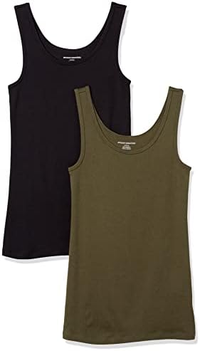 Amazon Essentials Women's Slim-Fit Tank, Pack of 2, Olive/Black, Medium