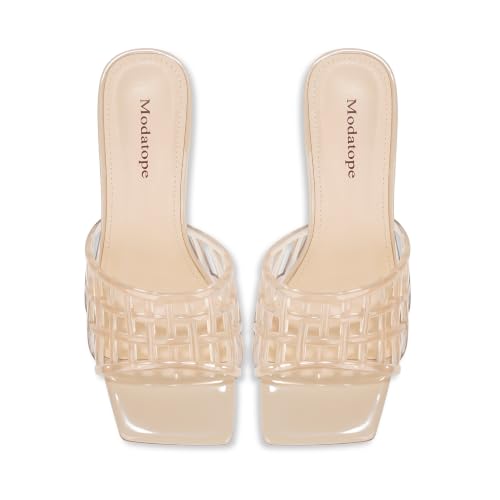 Image of Modatope Womens Heeled Sandals Open Square Toe Heels Chunky Block Heel Slip On Sandals for Women
