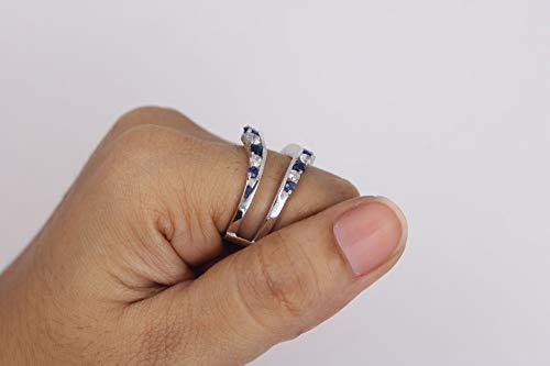 0.50ct 14K White Gold Over Sterling Silver Cubic Zirconia & Blue Sapphire Solitaire Enhancer Guard Wrap Ring For Women3