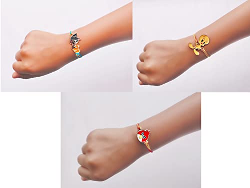 Set of 3 Cartoon Rakhi with Meena Work