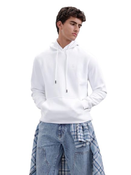 WROGN Menâ€™s Hooded Sweatshirt | White | Slim Fit Casual Layer in white