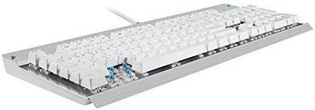 EagleTec KG011 Mechanical Keyboard Wired Ergonomic Clicky Blue Switch Equivalent for Office PC Home or Business (White Keyboard Blue LED Backlit)