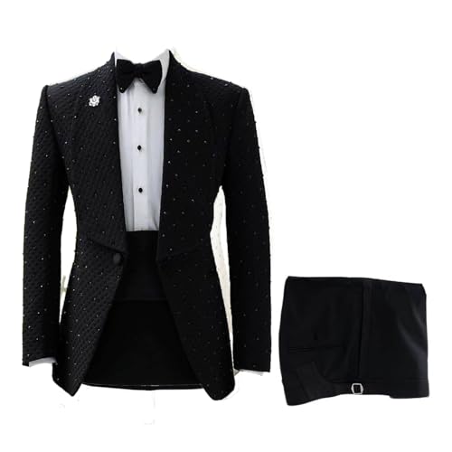 2 Piece Slim Fit Men's Suits Beads Shawl Lapel Blazer Jacket Pants Tuxedo Set for Dinner,Prom,Wedding