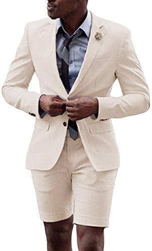 Furuyal Men's Suit 2 Piece Slim Fit Groom Summer Tuxedo Blazer and Short Pants Set