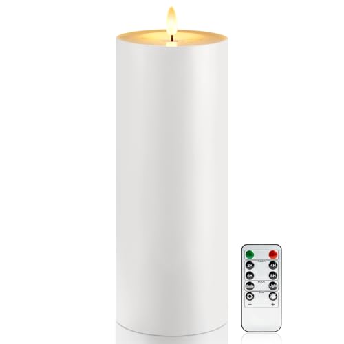 Image of Raycare 4'' X 10'' Large Waterproof Outdoor Flameless Candle, Battery Operated LED Candles with Remote Control and Timer, Electric Fake Plastic Pillar Candles, Ivory