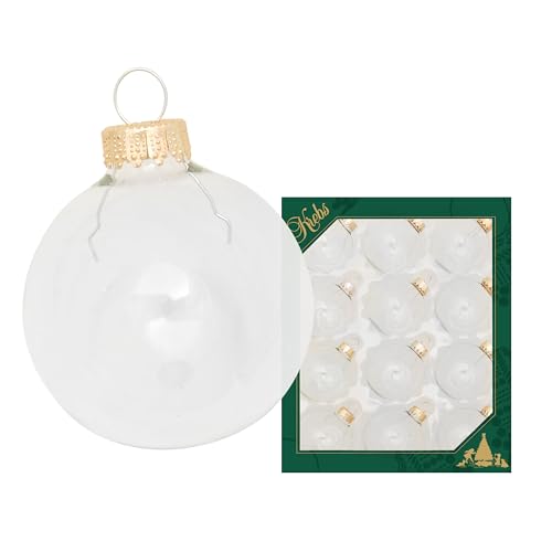 Krebs Glas Lauscha - Christbaumschmuck/Christbaumkugeln - Box mit 12 klar weißen Kugeln aus Glas in Einer Größe von 5cm