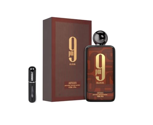 Perfume 9 PM Elixir Extrait de Parfum 100 ml, Perfume Árabe Unisex de Larga Duración, Incluye Atomizador Recargable 5 ml, Fragancia especiada, cuero y vainilla con toque oriental (9 PM Elixir)