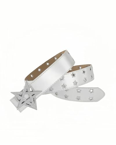 Punk Star Rivets Grommet Leather Belt for Women Girls Y2K Sparkly Rhinestone Waist Belts Studded Waistband3